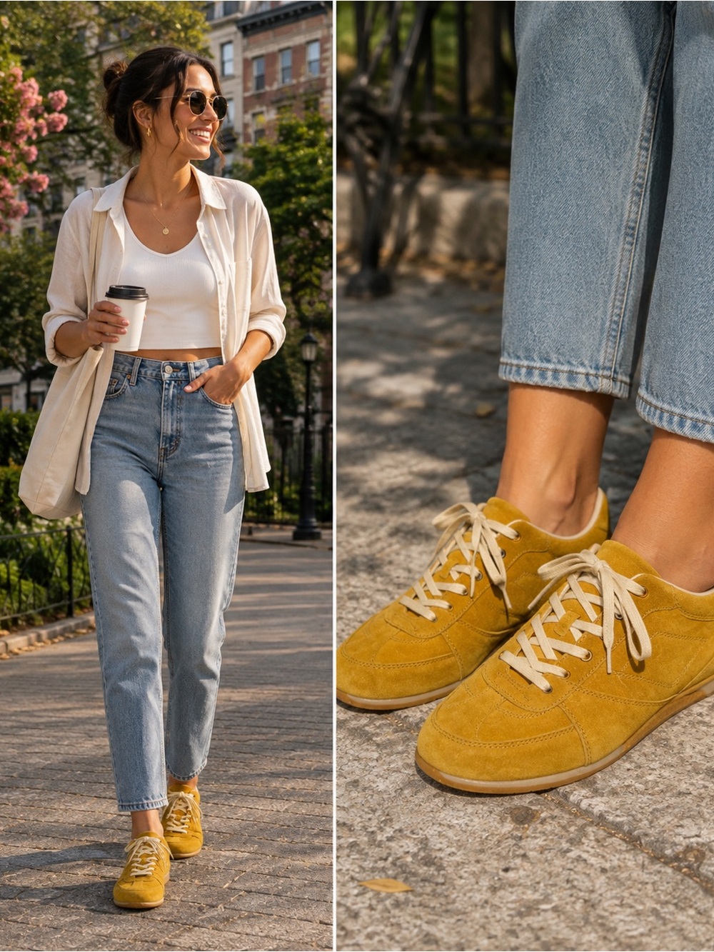 💛 NWOT Aerosoles Sport Yellow Suede Retro Sneakers Women’s 7.5M